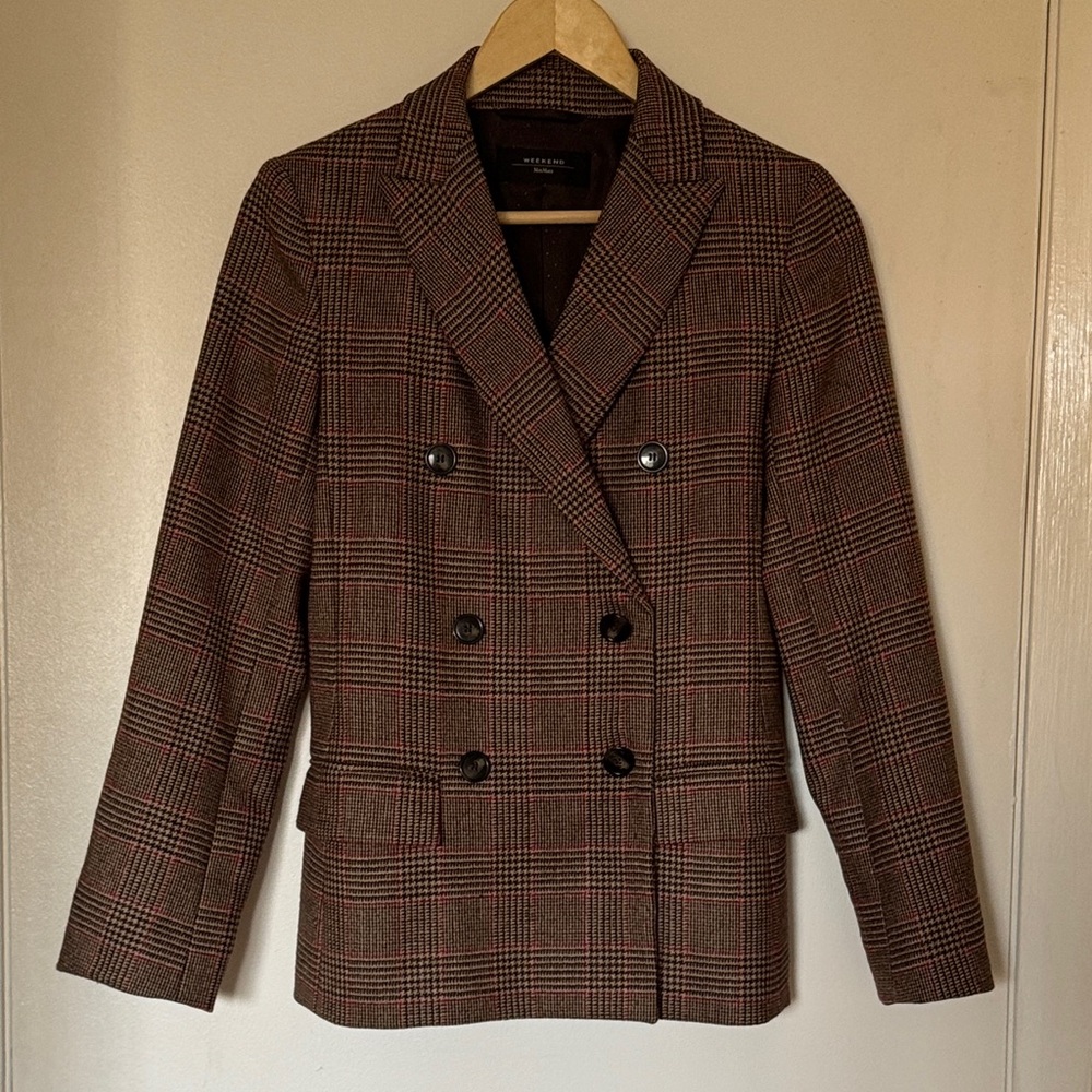 Weekend Max Mara Plaid Blazer in Brown and Red